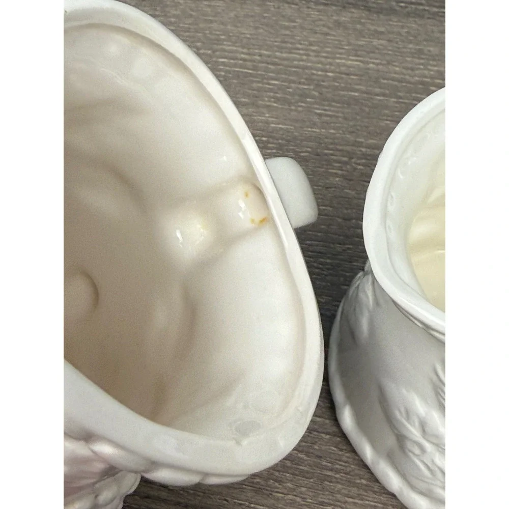 White Ceramic Grape Embossed Measuring Pitcher Set 4 Piece Farmhouse Kitchen
